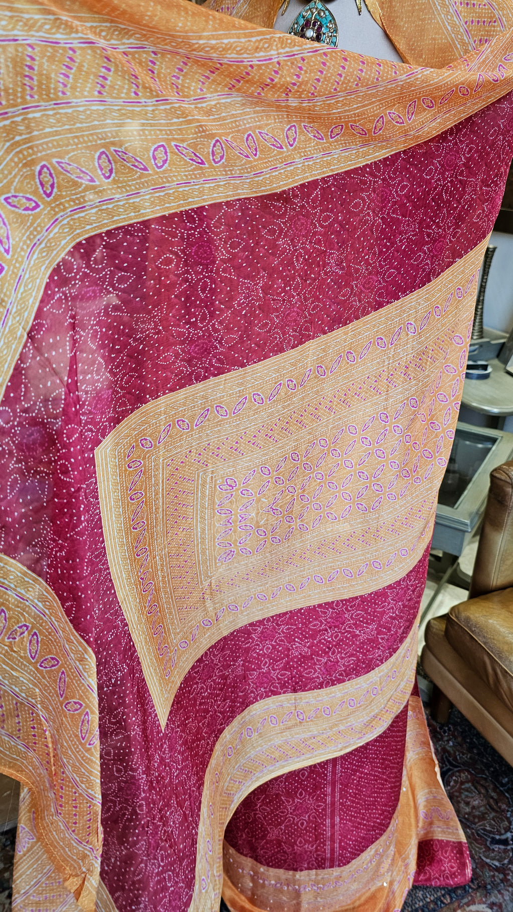 Beautiful Printed Crepe Unstitched Suit With Hand Work