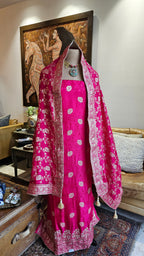 Beautiful Jacquard Silk Unstitched Suit With Banarasi Weaving &  Hand Work