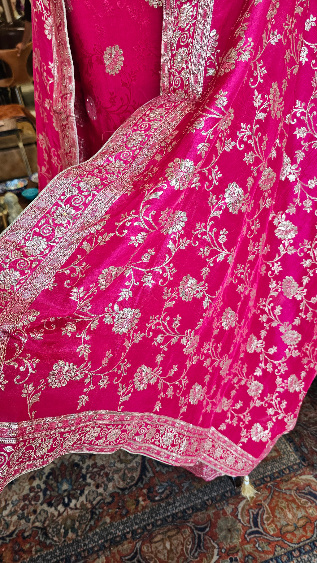 Beautiful Jacquard Silk Unstitched Suit With Banarasi Weaving &  Hand Work