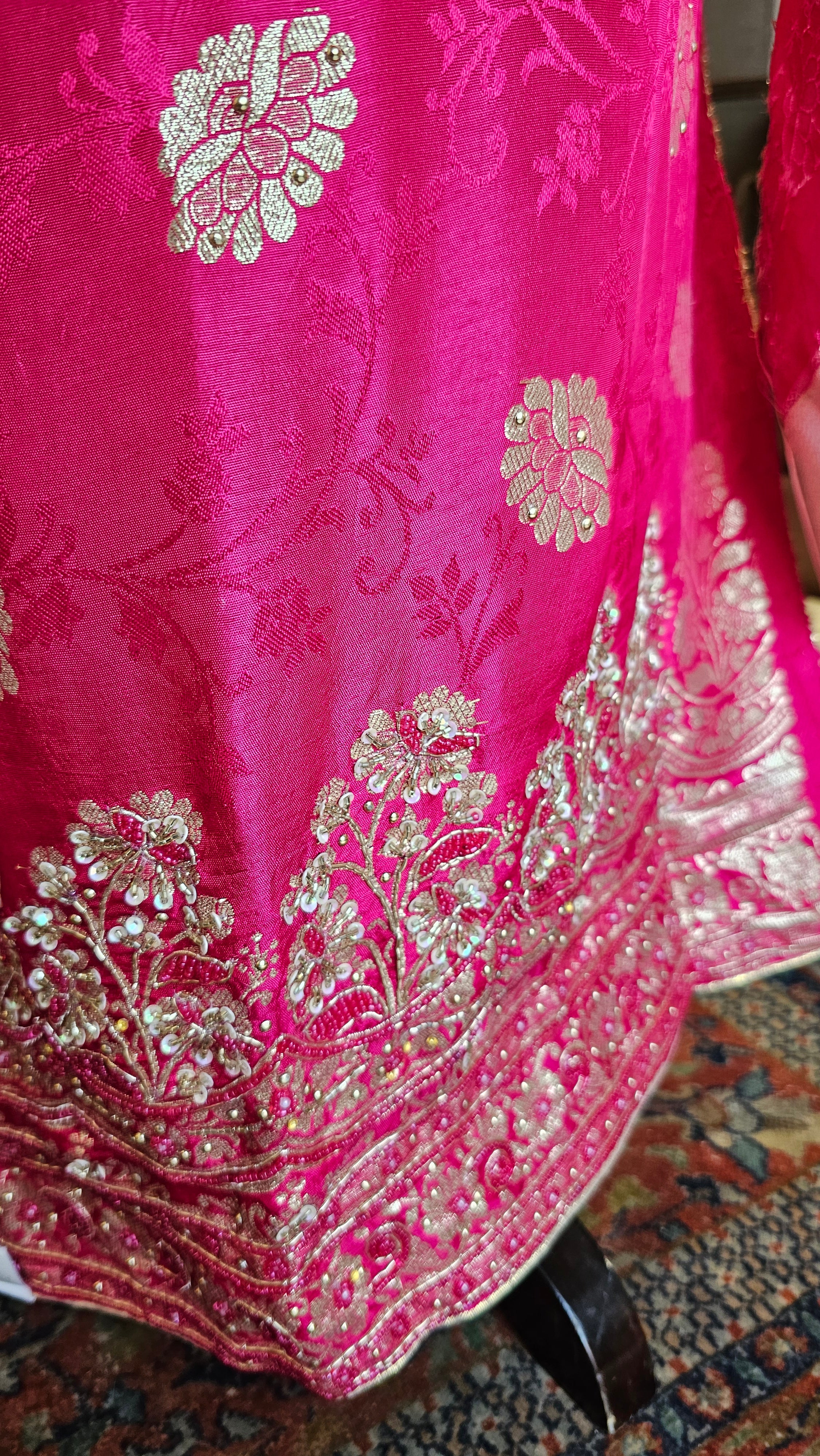 Beautiful Jacquard Silk Unstitched Suit With Banarasi Weaving &  Hand Work