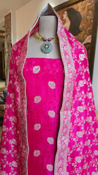 Beautiful Jacquard Silk Unstitched Suit With Banarasi Weaving &  Hand Work