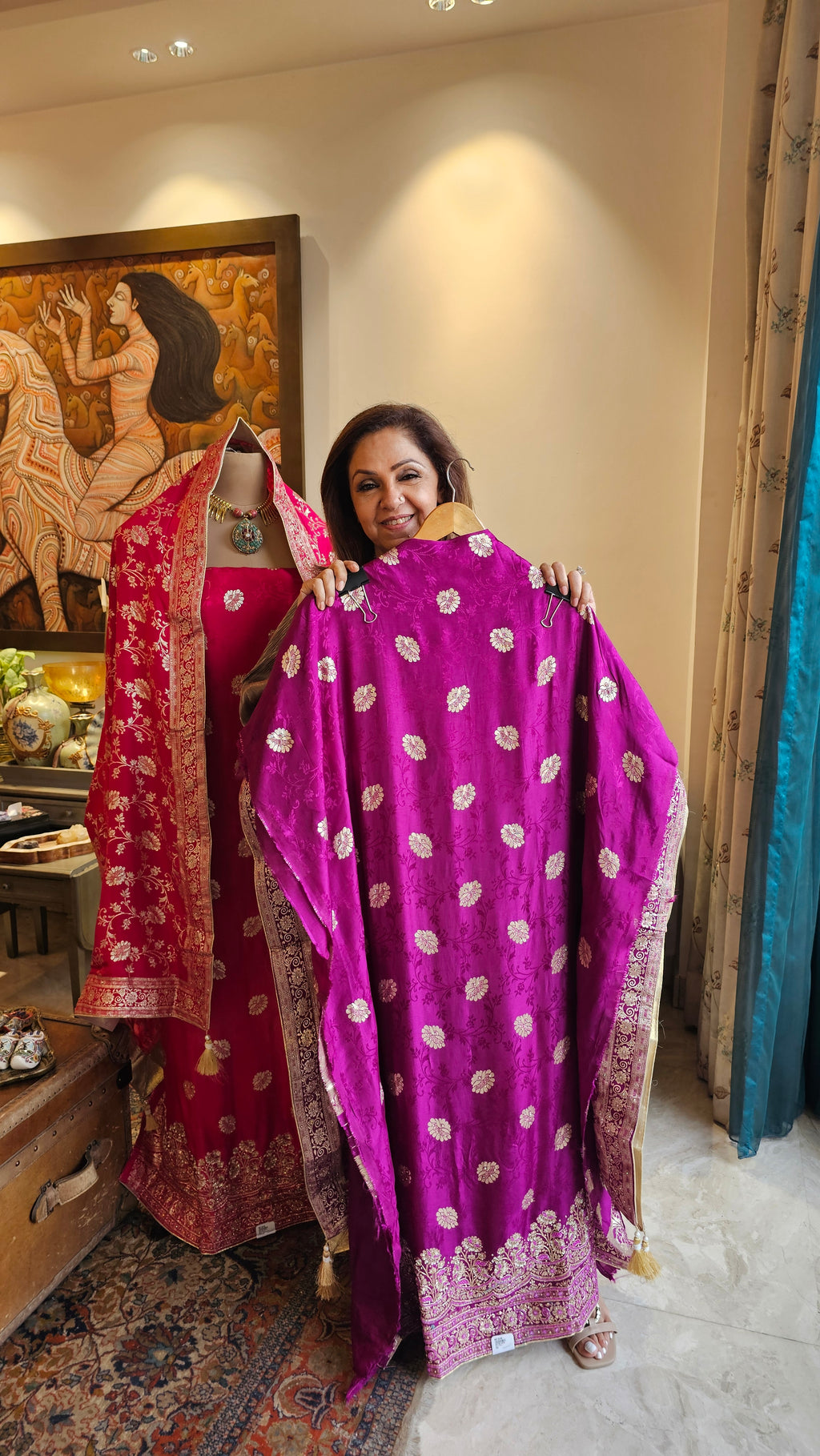 Beautiful Jacquard Silk Unstitched Suit With Banarasi Weaving &  Hand Work