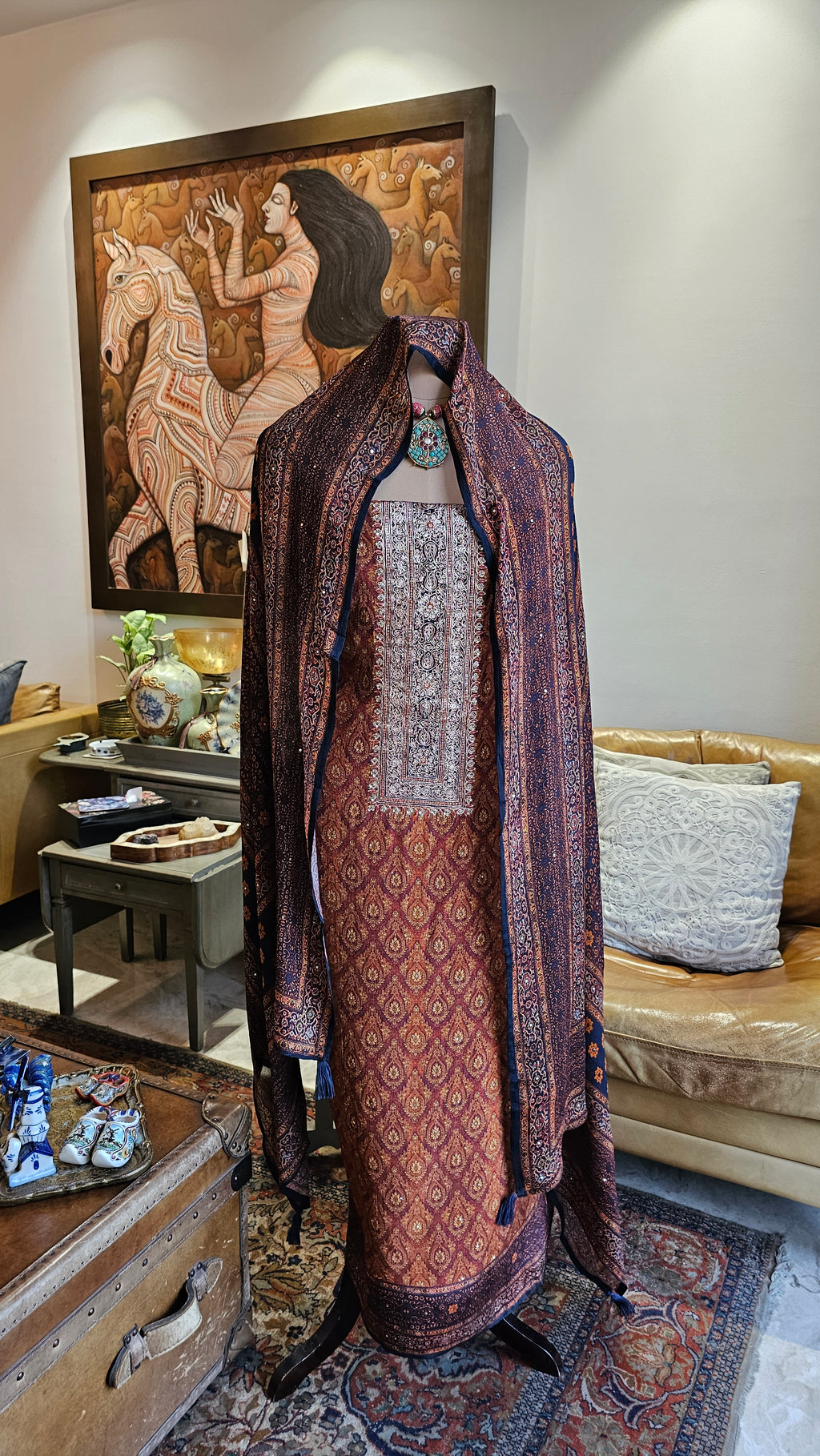 Beautiful Digital Printed Crepe Unstitched Suit With Hand Work