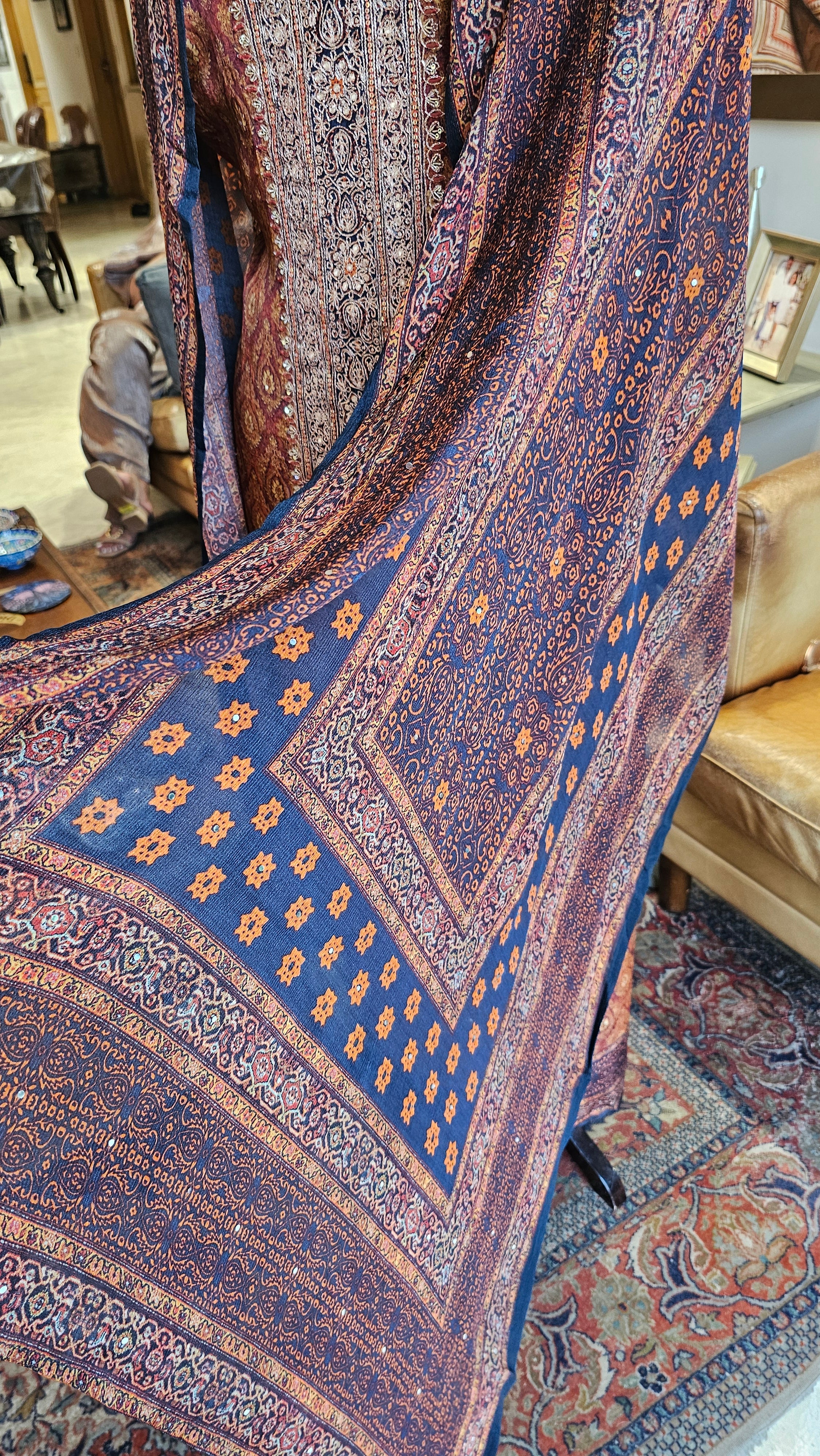 Beautiful Digital Printed Crepe Unstitched Suit With Hand Work