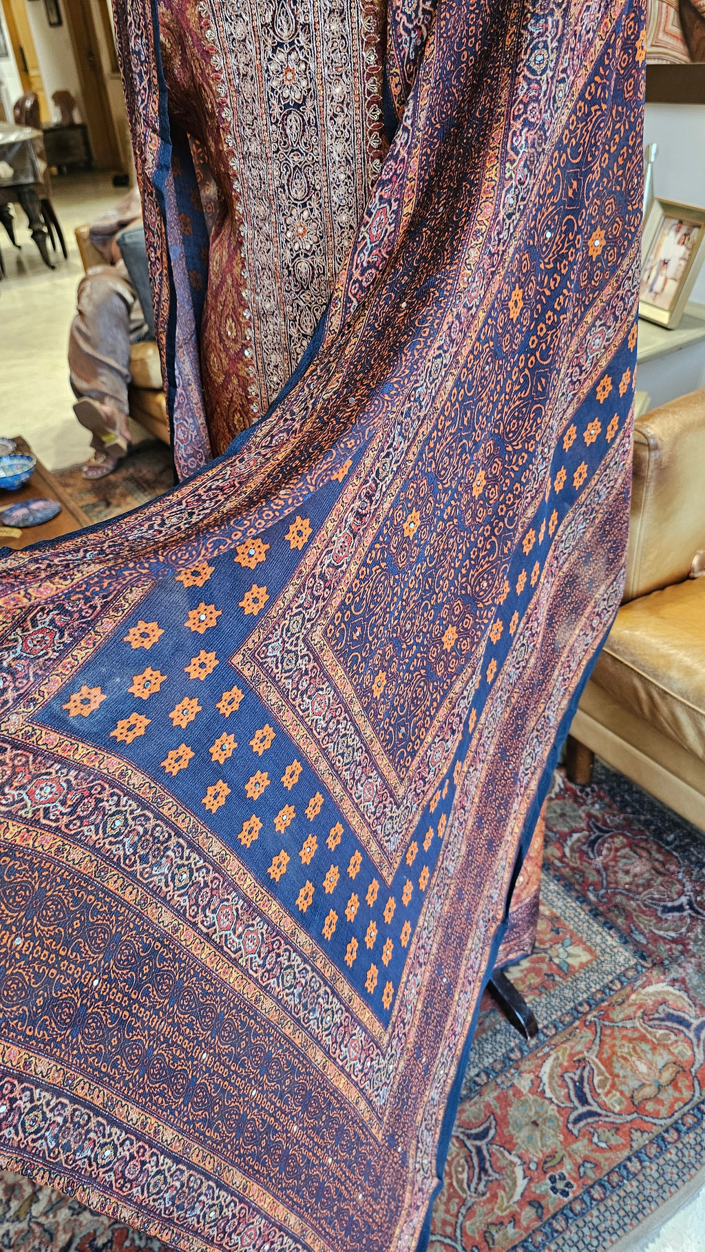 Beautiful Digital Printed Crepe Unstitched Suit With Hand Work