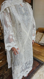 Original Pakistani Embroidered Lawn Cut Work Suit with Chinon Dupatta with Work