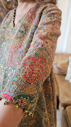 Georgette Fully Embroidered Kurta with Crushed Silk Ballon pants & Organza Dupatta