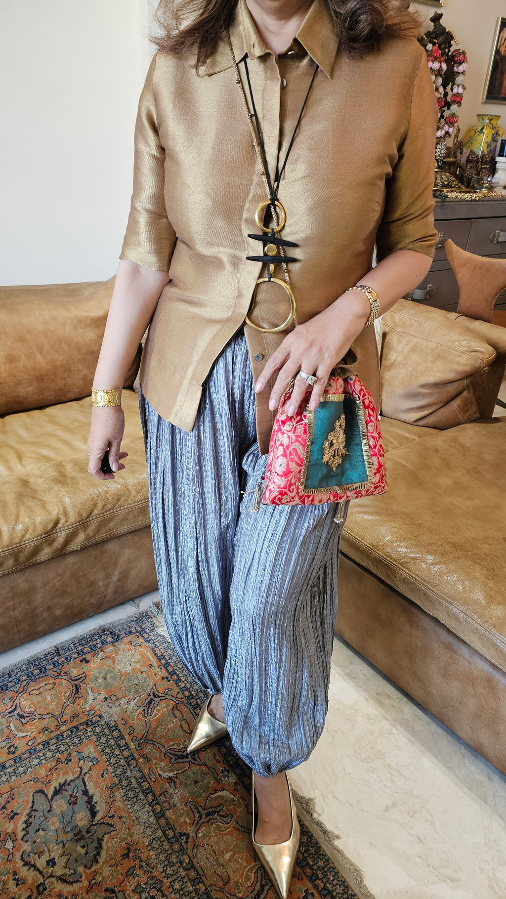 Pure Banarasi Brocade Shirt With Crushed Silk Bottom