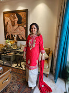Blended Silk With Bandhani Printed Top & Banarasi Bottom Heavily Emrbroidered with Sippi, Moti & Knot with Crushed Organza Dupatta