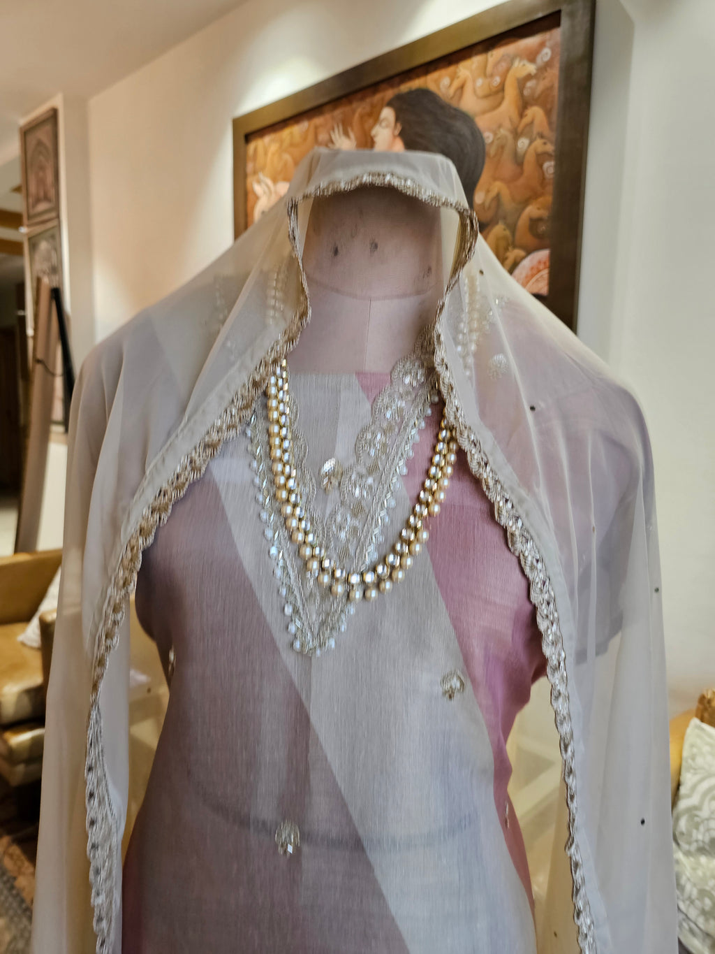 Handloom Tissue Top & Organza Dupatta with Cotton Blend Bottom Embellished with Hand Work