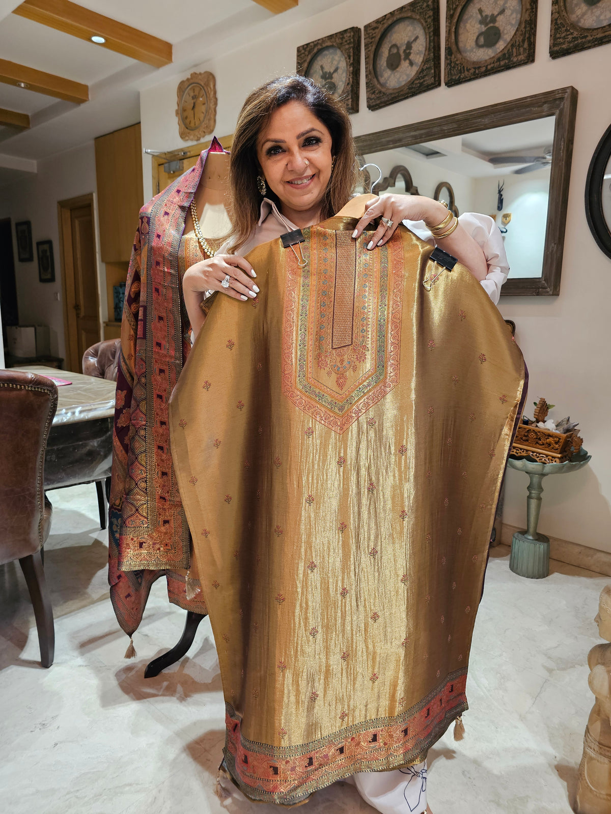 Banarasi Satin Tissue Top & Dupatta with Cotten Blend Bottom Embellished with Woven Work