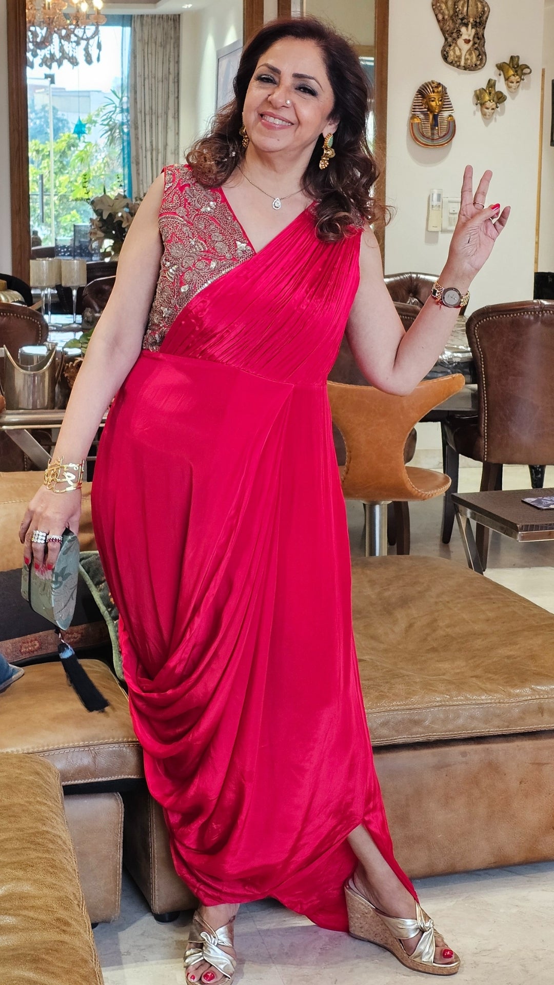 Cleopatra Crape, Drape Dress With Dori and Sequins Work