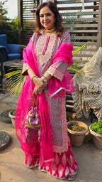Purple & Hot Pink Gota Shirt with Shimmer Pants and Pure Silk Organza Dupatta