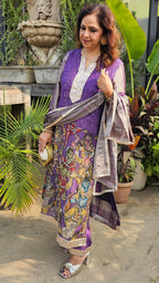 Beautiful Silk Hand Painted, Hand Embroidered Front and Pure Tissue Back and Stole