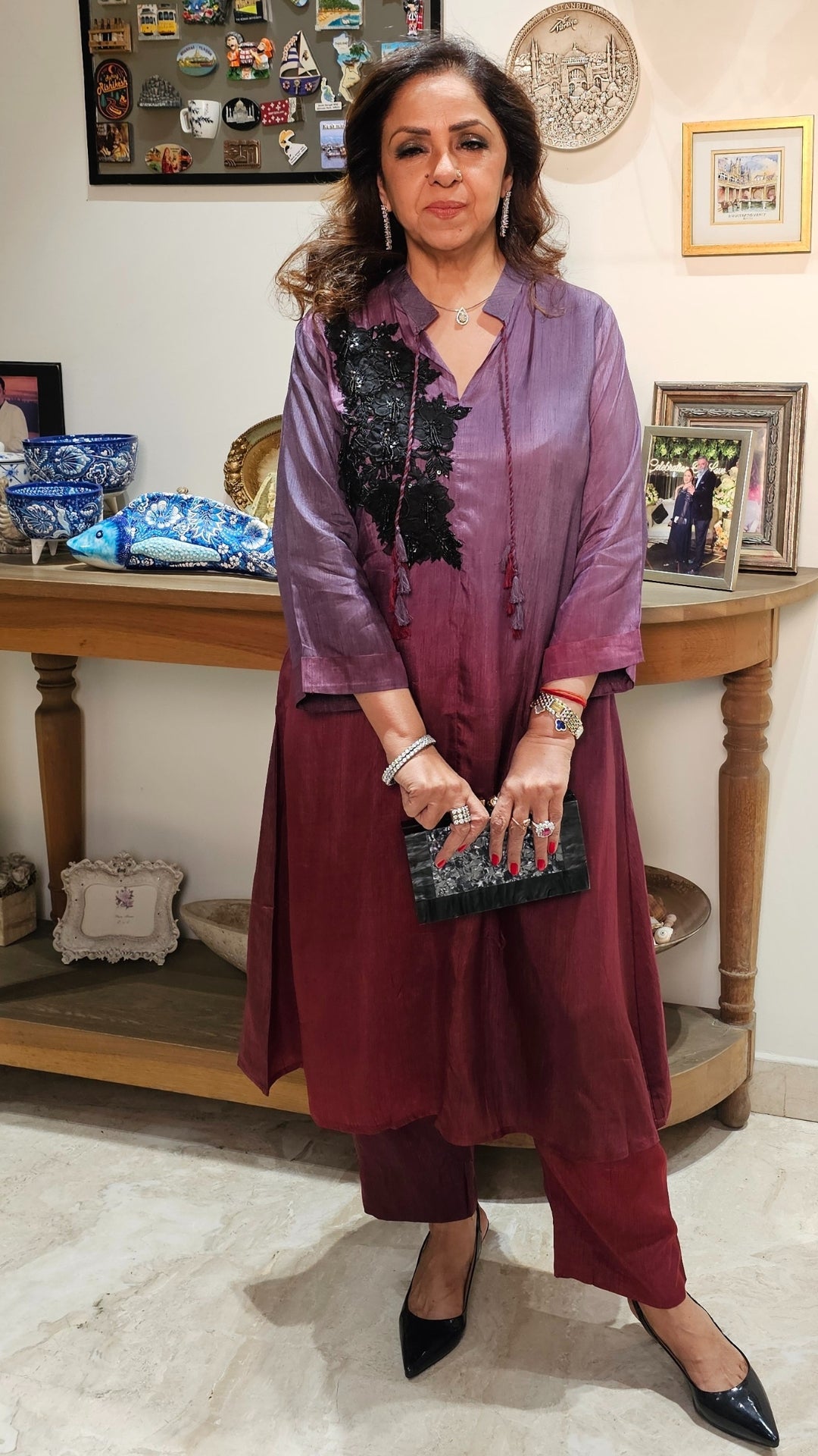 Beautiful Ombre Dyed Silk With Patch Work Hand Embroidery