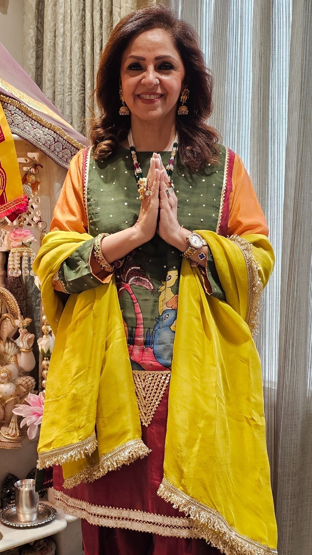 Multicolour Chanderi Silk Kurta With Hand Painted Kalamkari and Embroidered Work