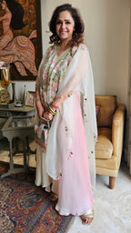 Beautiful Blush Pink Satin Hand Embroidered Dress With Pure Organza Cape