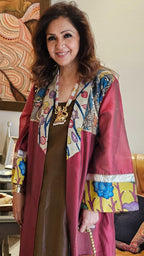 Brown Chanderi Silk Two Piece Set With Pure Hand Painted Kalamkari and Embroidered Work