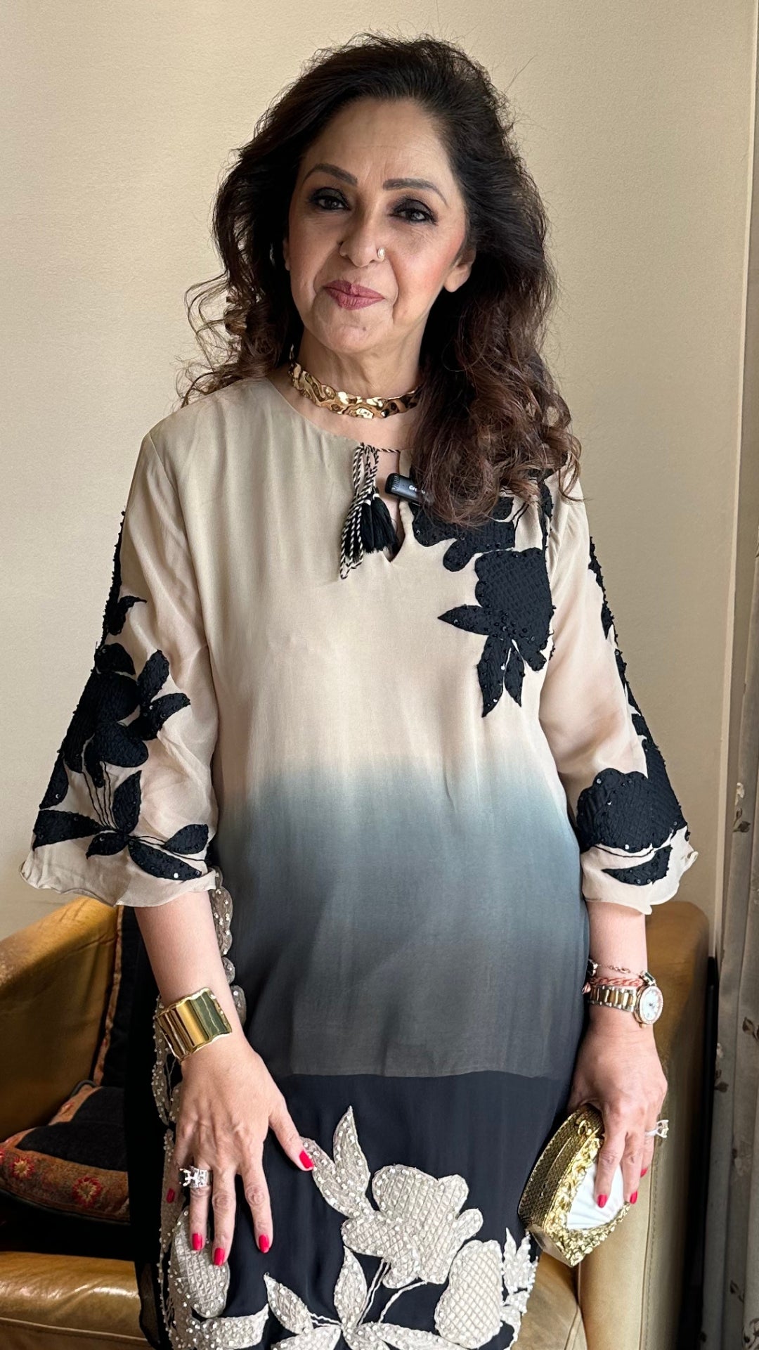 Chinon Top with Crepe Bottom and Handworked Embroidered Patchwork