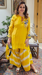 Asymmetric Kurta in Pure Mul Chanderi With Silk Tie and Dye Boho Pants