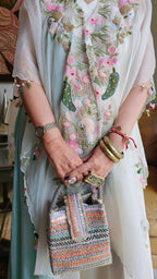 Beautiful Sea Green Satin Hand Embroidered Dress With Pure organza Cape