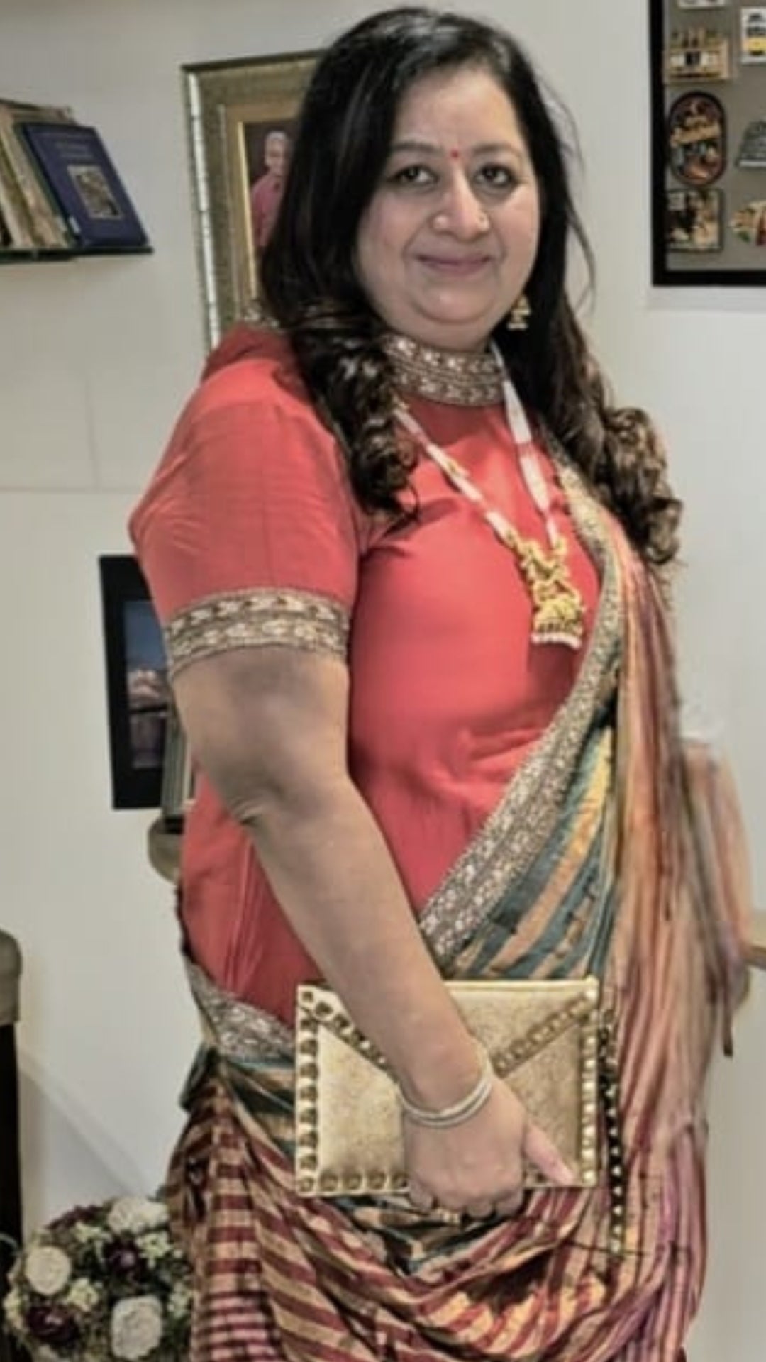 Tomato drape dress in plus size is pure silk chanderi with tissue drape, with embroidery border all over