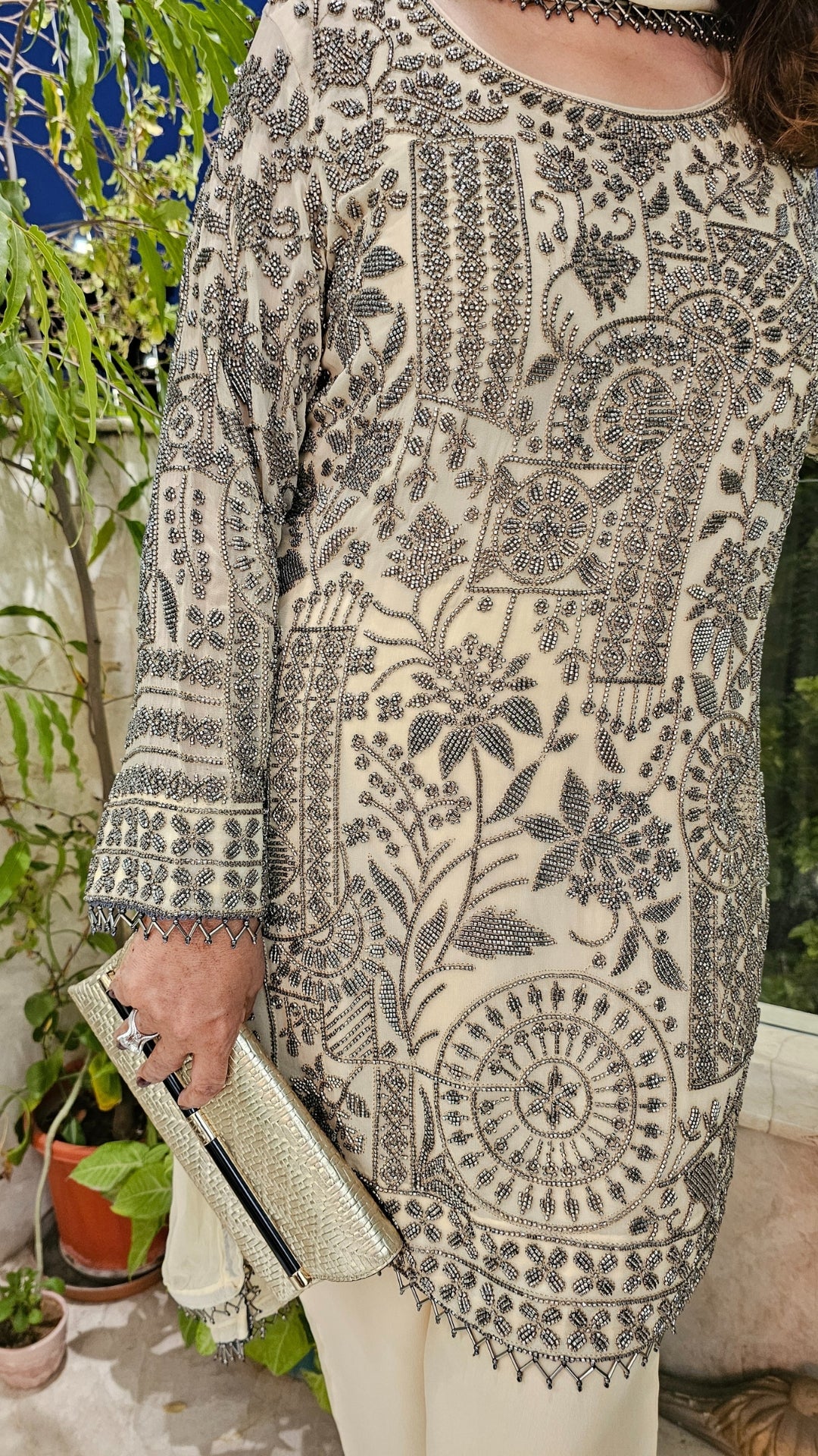 Adorable Outfit With Georgette Heavy Hand Embroidered Top, Bottom With Embroidered Poncha and With Dupatta