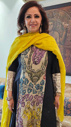 Multicolour Chanderi Silk Kurta With Hand Painted Kalamkari, Embroidered and Gota Kinari Work