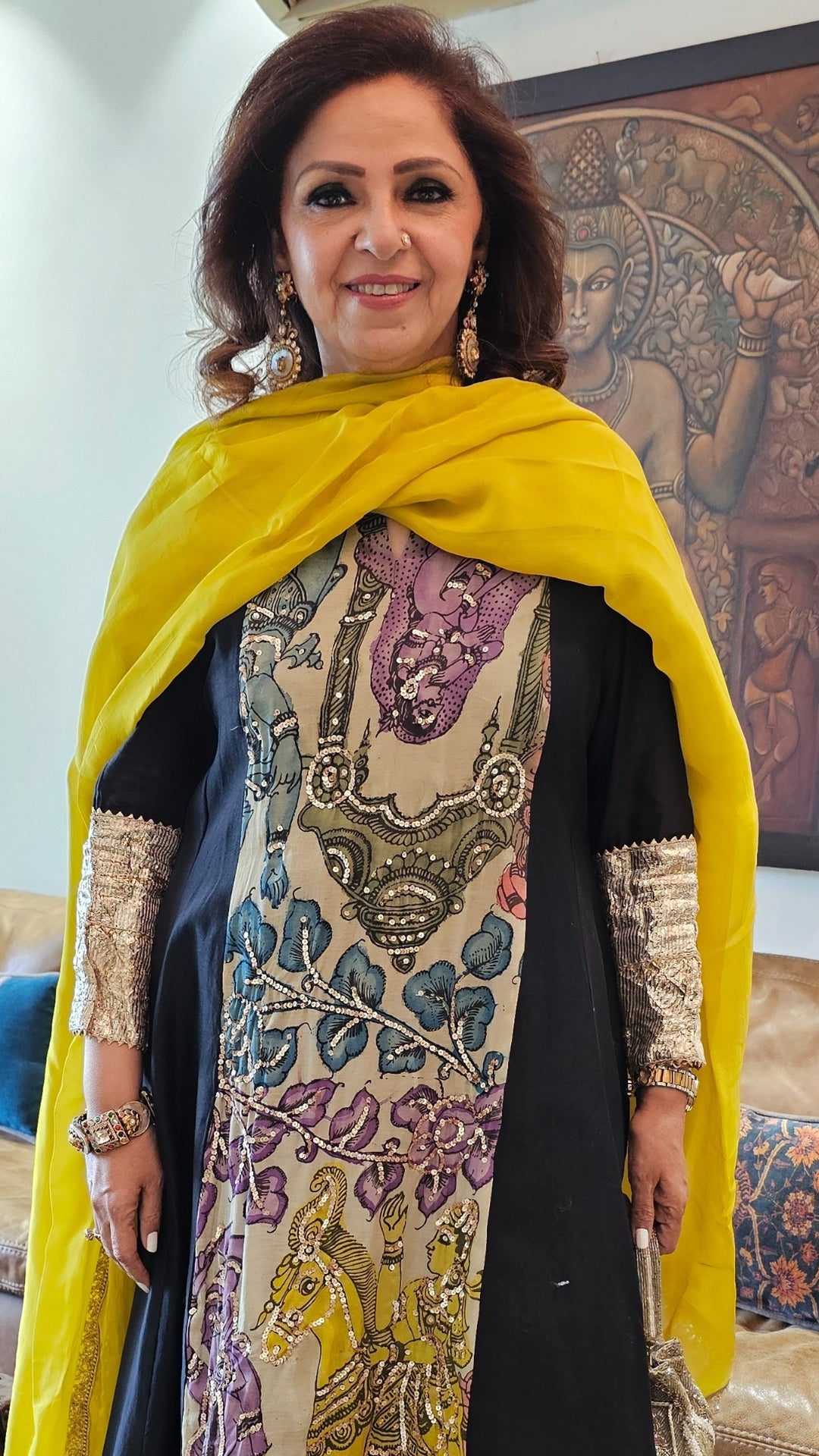 Multicolour Chanderi Silk Kurta With Hand Painted Kalamkari, Embroidered and Gota Kinari Work