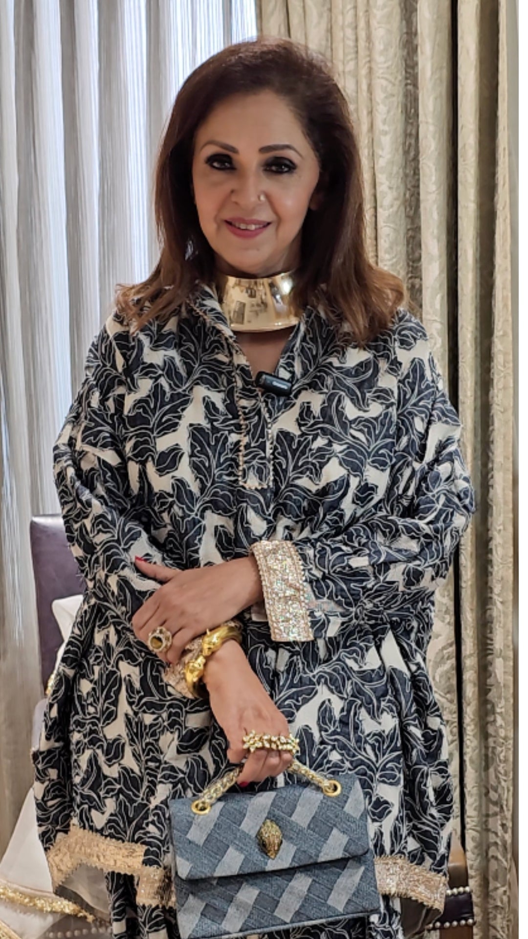 Dark Blue Denim Co-ord Set in Embroidered Denim With Dupatta