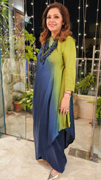 Beautiful Ombre dyed satin Outfit with Necklace