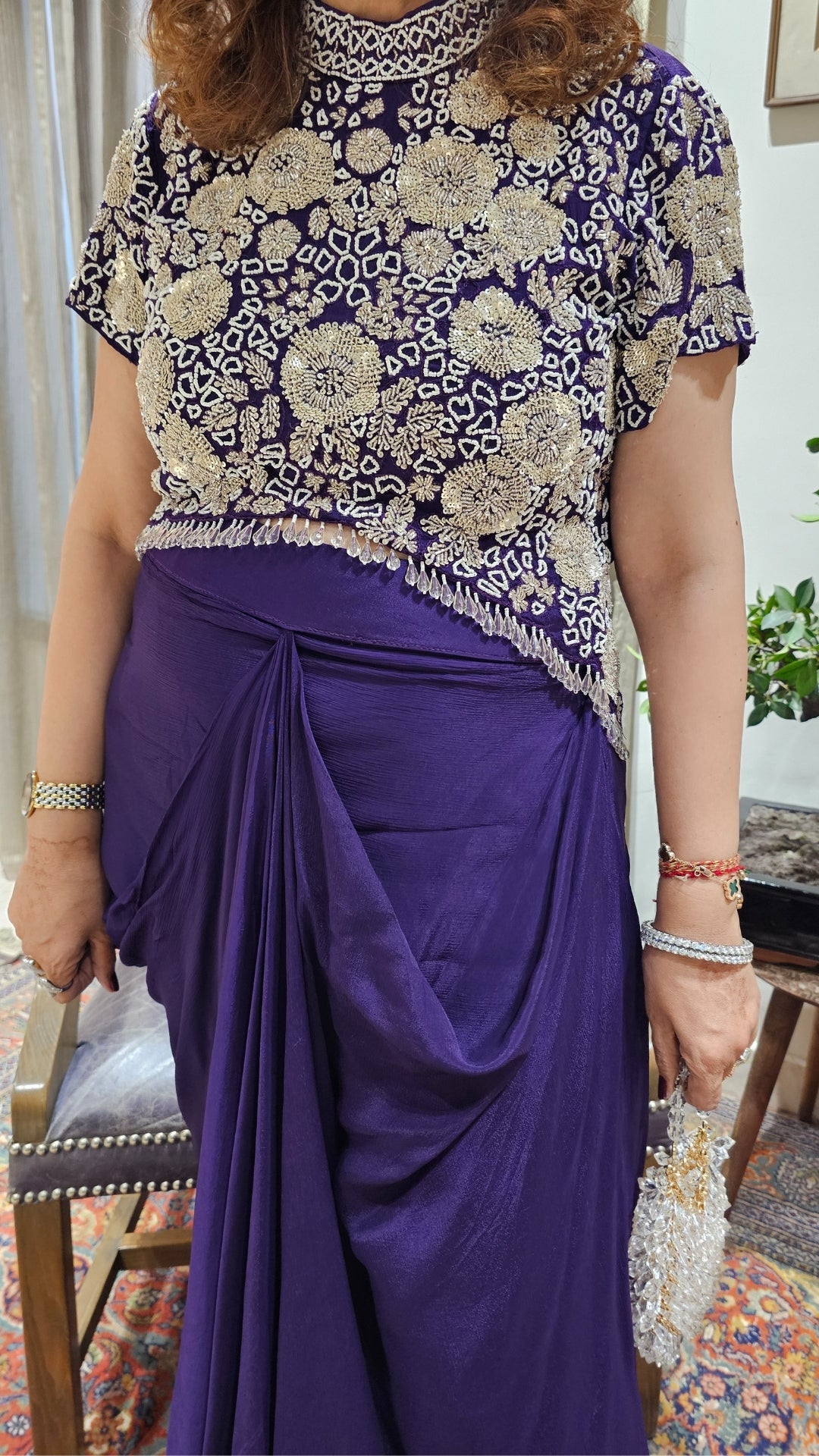 Chinon Top with Hand-Embroidered Drape Skirt