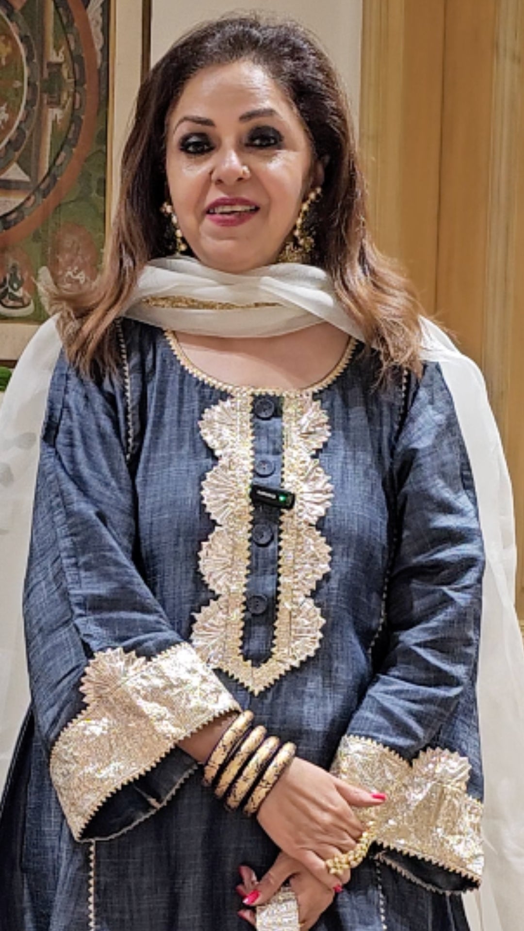 Dark Blue Denim Flowy Denim Shirt With Denim Farshi Salwar With Dupatta