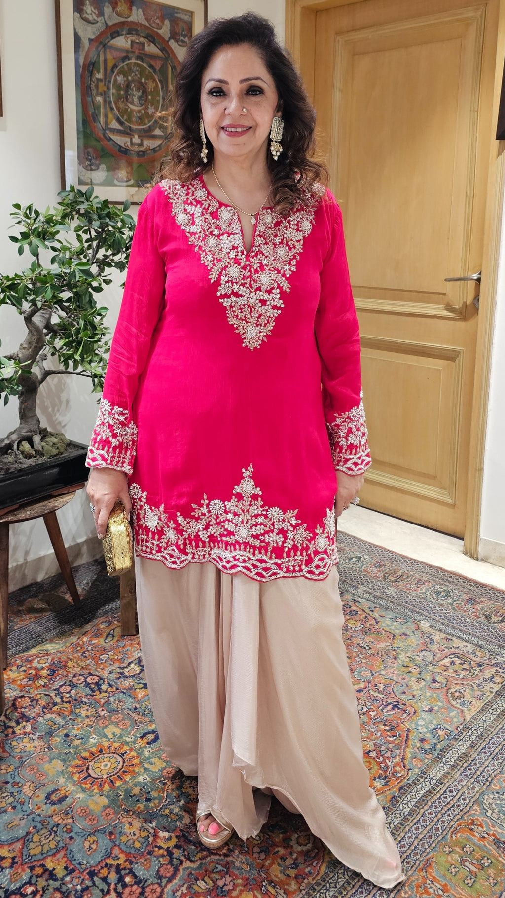 Adorable Crepe Chinon Formal Indo Western Dress With Cutdana and Moti Handwork