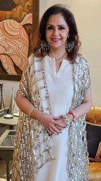 Ivory Linen Shirt and Pants With a Mirror Work Cape