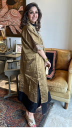 Gold N Black Banarasi Top With Chandei Silk Bottom With Embroidered Yoke Work
