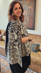 Adorable Black Silk Parsi Hand embroidery with hand embroidered Bead work cape with satin Drape Skirt