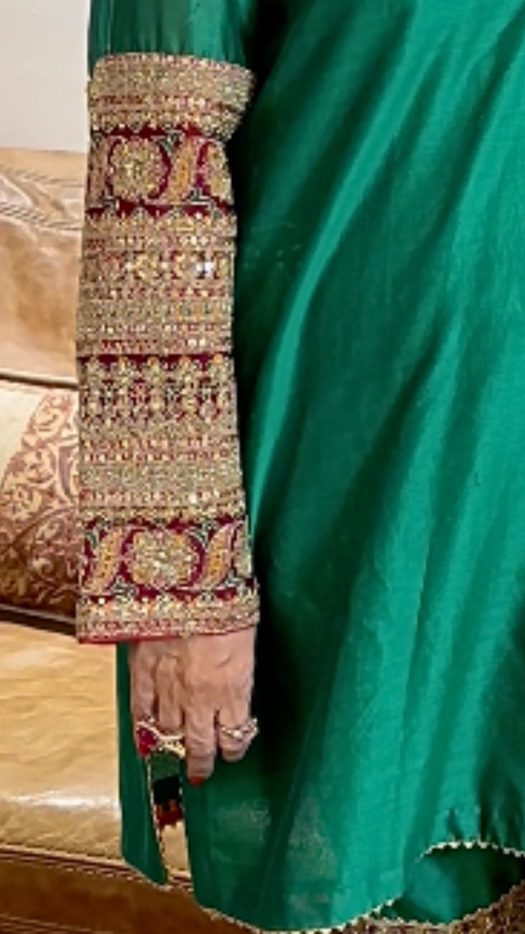 Green Chanderi Top and Bottom with Embroiderey and chiken Kari Dupatta Work