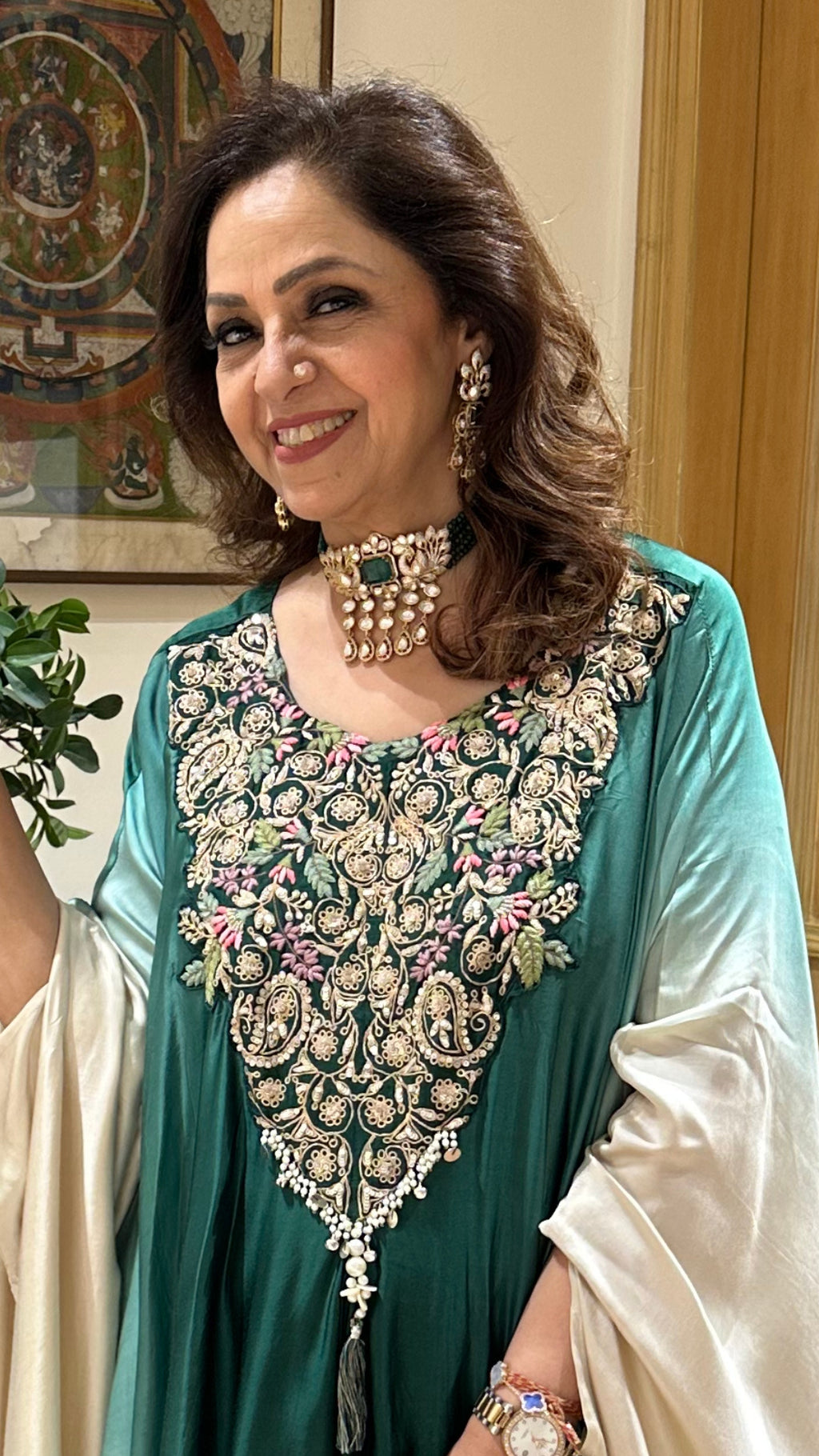 Satin Hand Embroidered Anti-Fit Top with Matching Pants