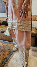 Blush Pink Linen Gota Embroidered Top With Linen Bottom