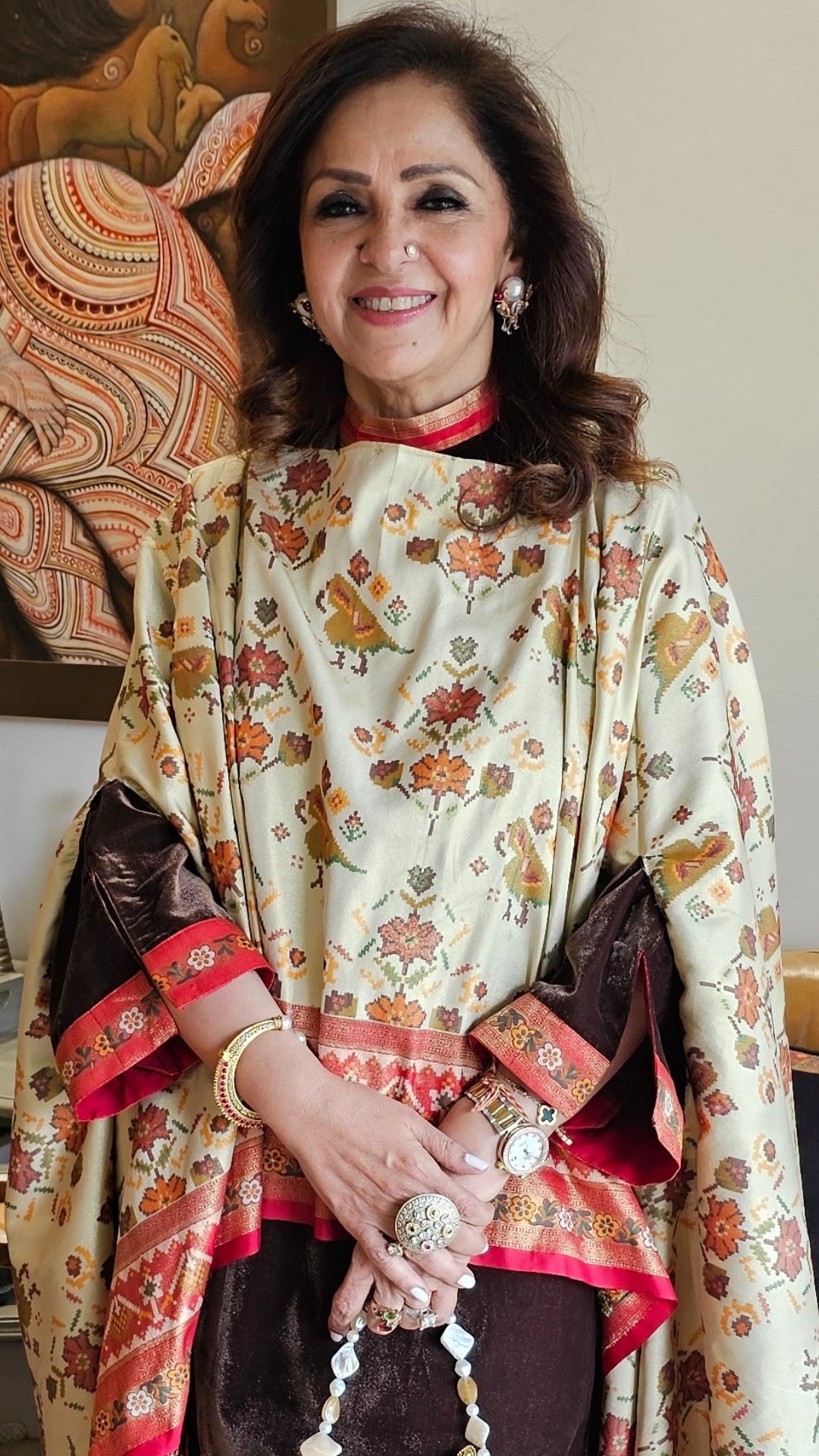 Brown Velvet With Silk Cape Co-ord Set With Embellished Work
