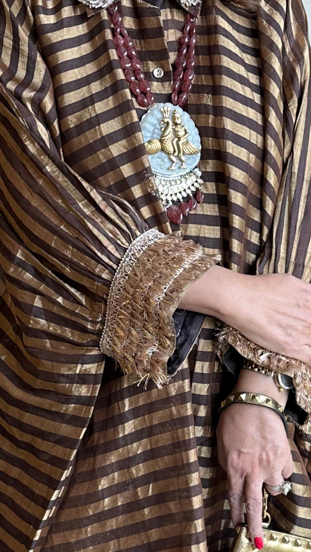 Brown tissue top with banasari Silk Bottom With Gota Kinari Work