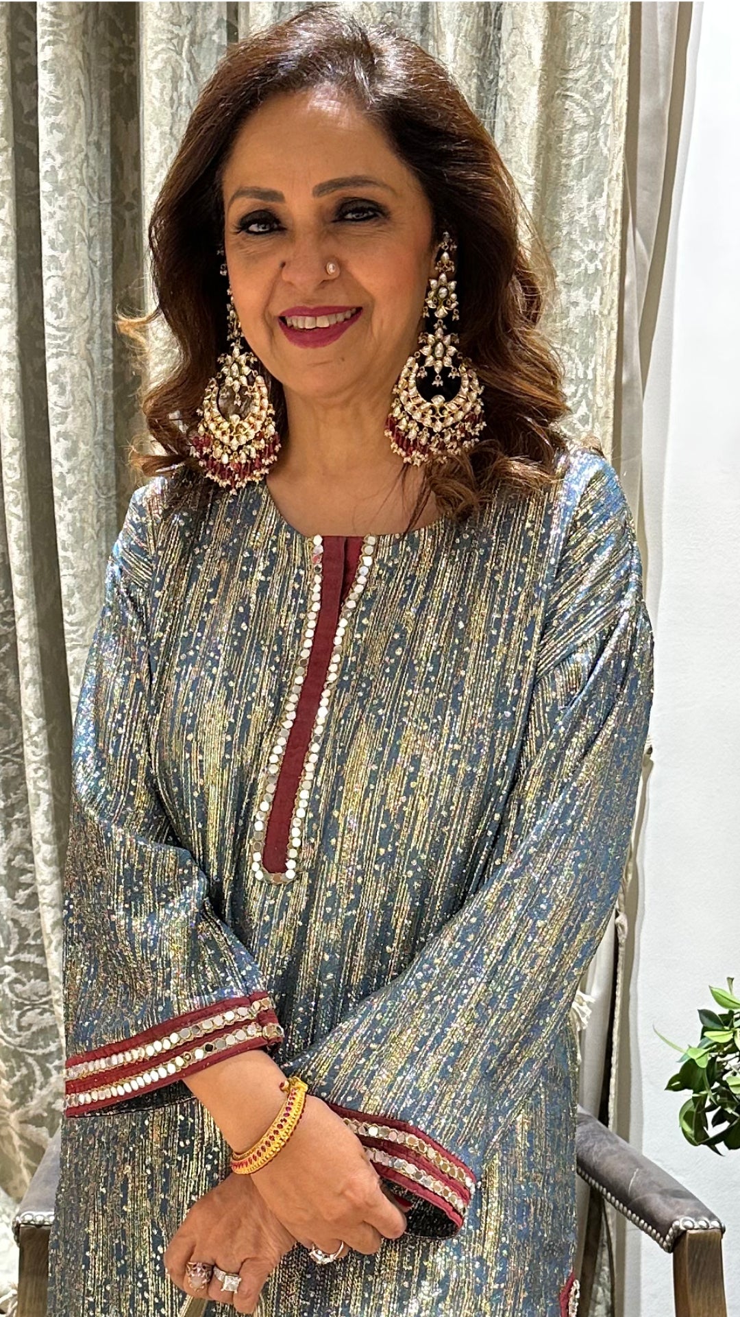Golden Shimmer Georgette Top and Bottom With Mirror Work