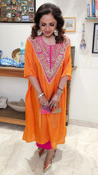 Gorgeous Contrasting Silk With Hand Embroidered Yoke