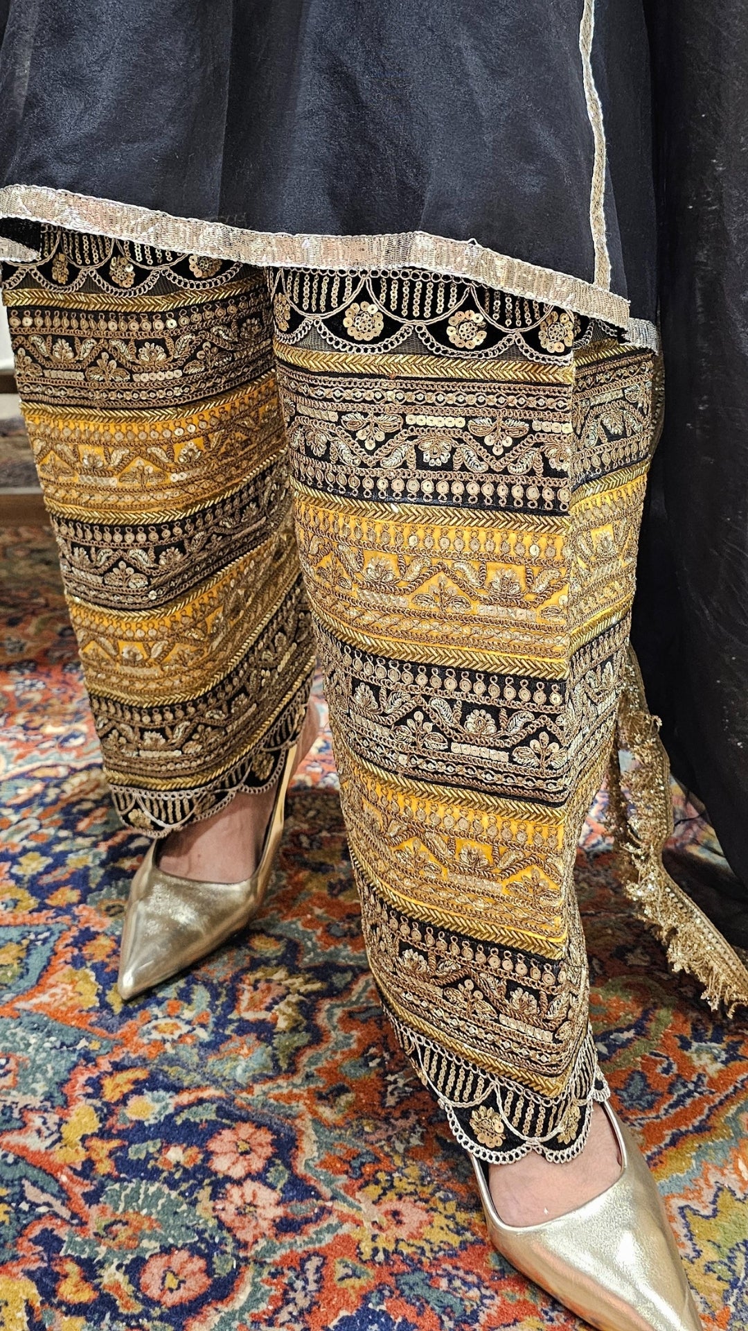 Black Chanderi Silk Top with Embroidered Work Bottom with Organza Dupatta