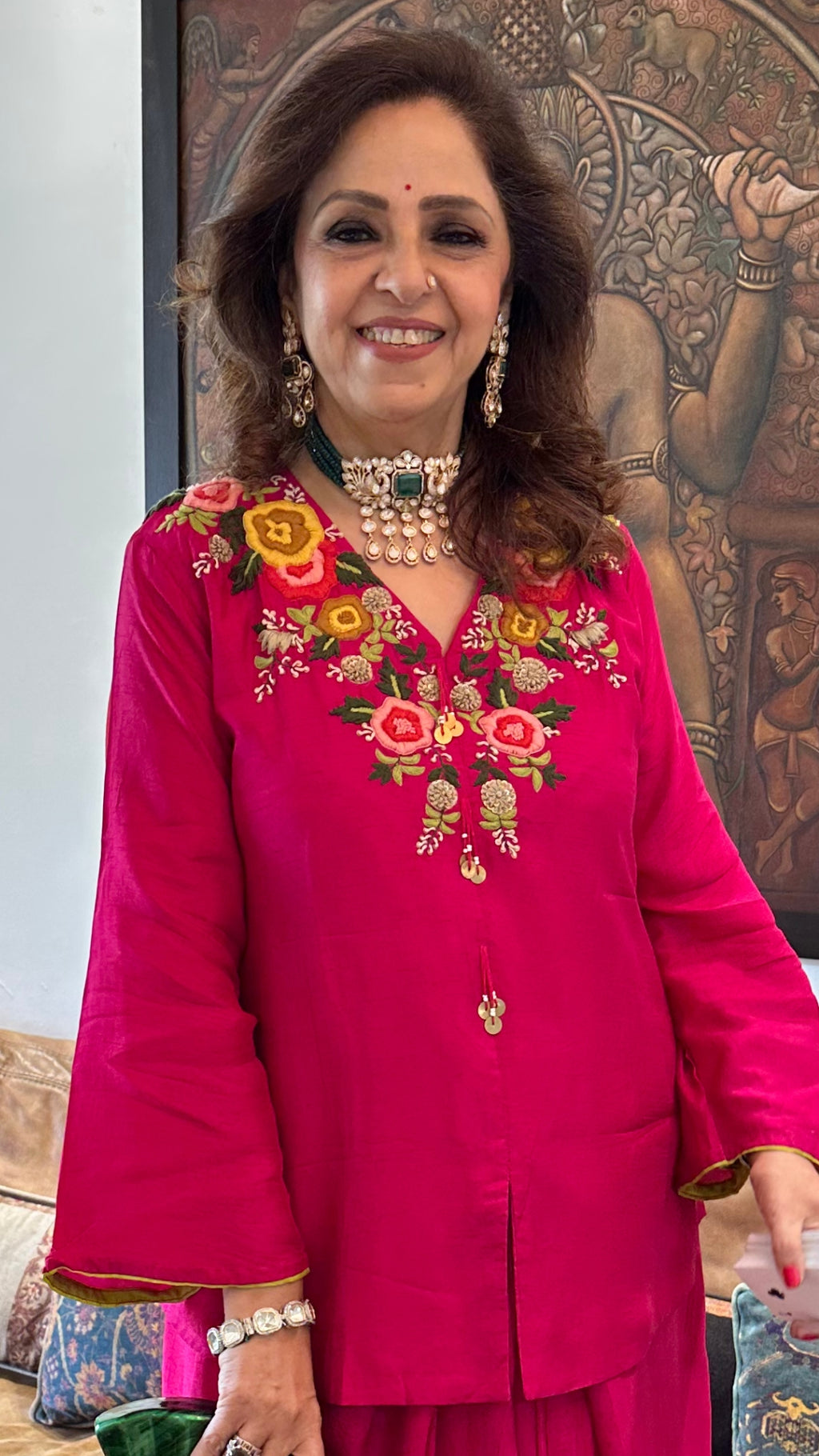 Silk Blend Hand Embroidered Top with Matching Hand Embroidered Skirt