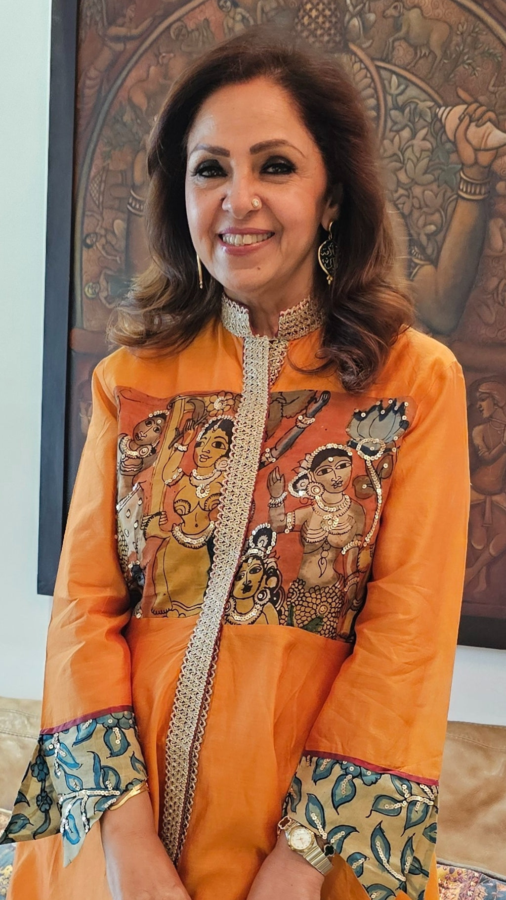 Orange Chendari Silk Co-ord Set With Pure Hand Painted Kalamkari and Embroidered Work