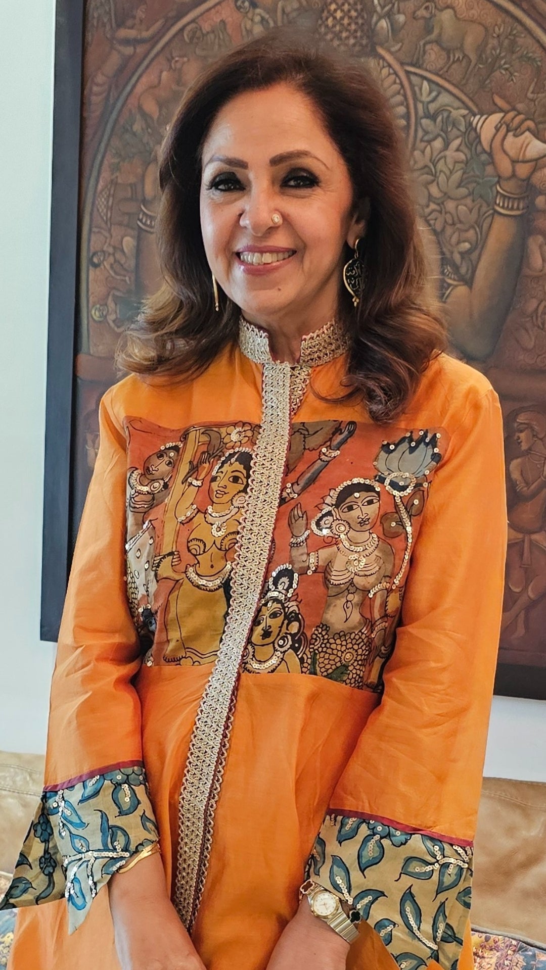Orange Chendari Silk Co-ord Set With Pure Hand Painted Kalamkari and Embroidered Work