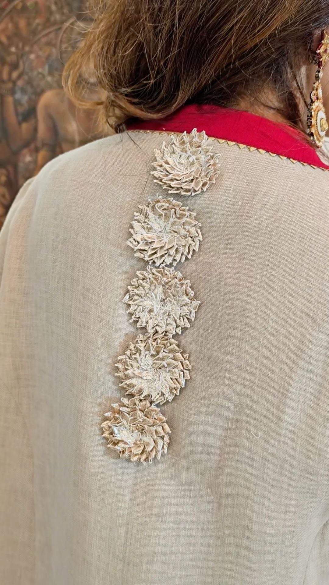 Beige Linen Co-ord Set With Gota Flower Work