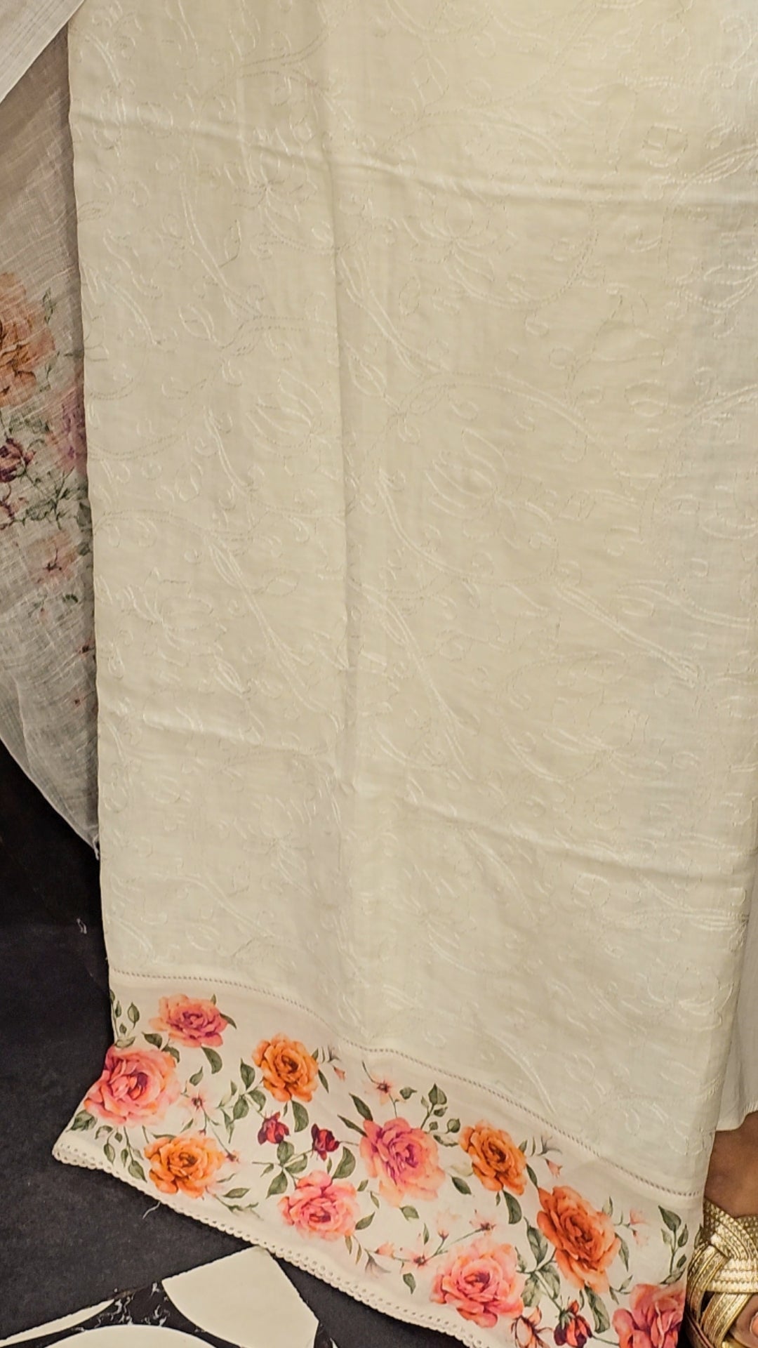 Beautiful Digital Printed Linen Suit trimmed With Hand Embroidery